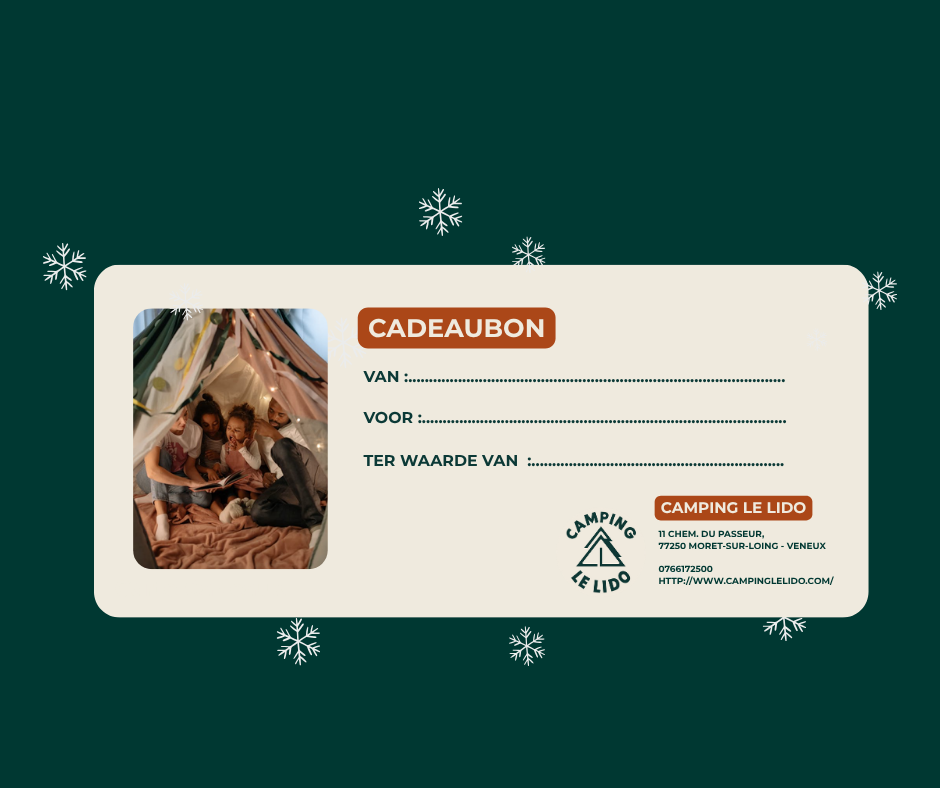 Geef een cadeaubon voor Camping Le Lido, op minder dan een uur van Parijs. Natuurverblijf vanaf €50, met zwembad, klimmen en het bos van Fontainebleau.